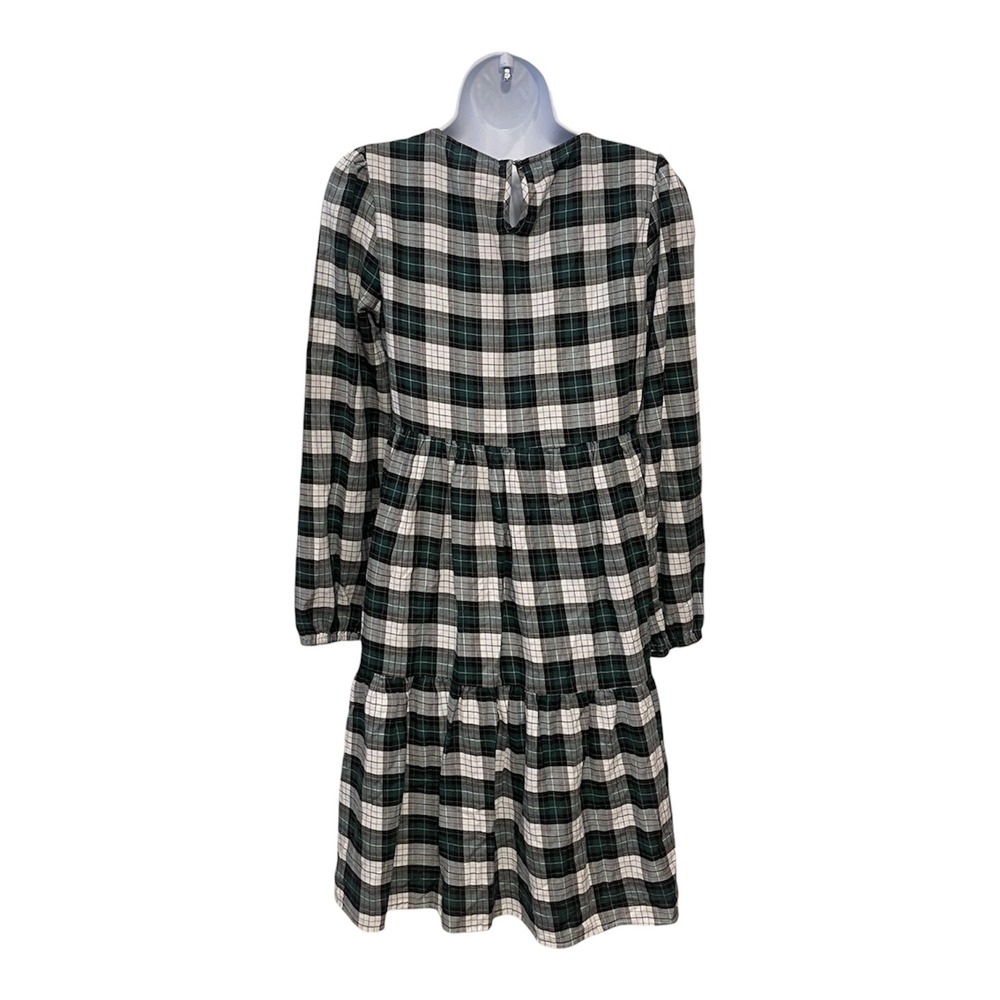 Zara Woman Green Plaid Tiered Babydoll Dress Long Sleeve Casual Mini XS - Picture 8 of 8